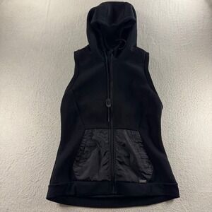 Levelwear Verve Hooded Vest Womens XL Black Full Zip Mixed Athletic Gym Wear